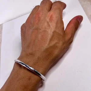 925 Sterling Silber gravierter Scharnier Armreif Armband mit Sicherheitskette 6,16 g - Bild 1 von 11