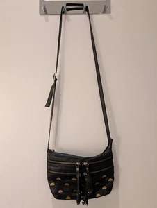 WAREHOUSE Black Leather Crossbody Bag w/Brass accents - Picture 1 of 13