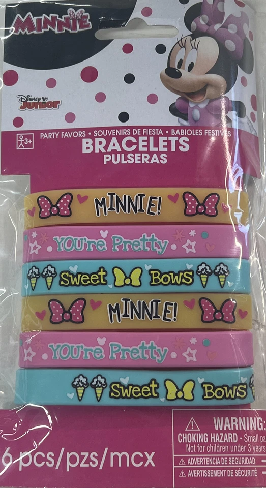 Pulseras de goma Minnie Mouse Happy Helpers Disney niños fiesta de cumpleaños favor Foto 1 de 2