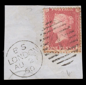 QV 1860 1d Penny Red SG40, PEARSON HILL Trial Machine Cancel PHT14 on Piece. - Picture 1 of 2