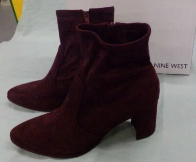女士 Nine West Luella 人造麂皮绒葡萄酒踝靴 鞋码 9.5 全新 — 第 1/4 张图片