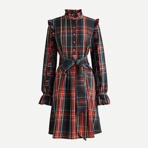 J Crew AT597 NWT Size Small Stewart Tartan Plaid Belted Ruffled Popover Dress - Picture 1 of 6