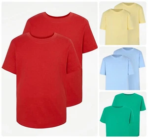 Pack of 2 Unisex Crew Neck Coloured Gym Sports School T-Shirt Boys Girls - Picture 1 of 8