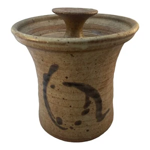 Vtg Studio Art Pottery Round Lidded Speckled Brown SIGNED 7in - Picture 1 of 12