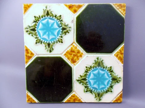 Antique Art Nouveau Majolica Tile  19th Embossed England Cover