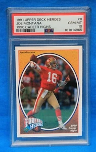 1991 UPPER DECK HEROES # 8 Joe Montana PSA 10 GEM MT # 101014965 Career Highs 90 - Picture 1 of 2