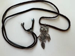 Articulated Silver Owl Necklace, Adjustable Suede Leather cord, 36 in long - Picture 1 of 11