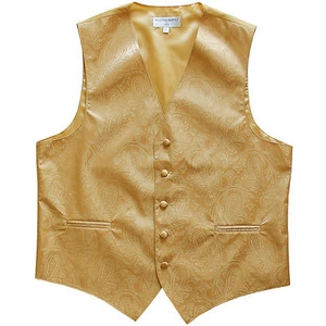 New Polyester Men's Tuxedo Vest Waistcoat only Paisley Pattern Gold Prom formal - Picture 1 of 3