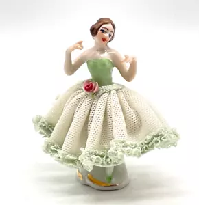 DRESDEN Porzellan kleine Ballerina Figur Dame Spitzenkleid Tüll gestempelt 8cm - Bild 1 von 7