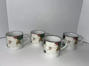 Tienshan Magnolia Fine China Coffee Tea Cups Set of 4 8 oz Gold Rimmed Mugs - Picture 1 of 7