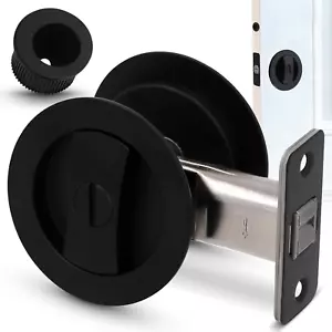 Premium Black Pocket Door Hardware - round Pocket Door Lock - Ergonomic Matte Bl - Picture 1 of 6