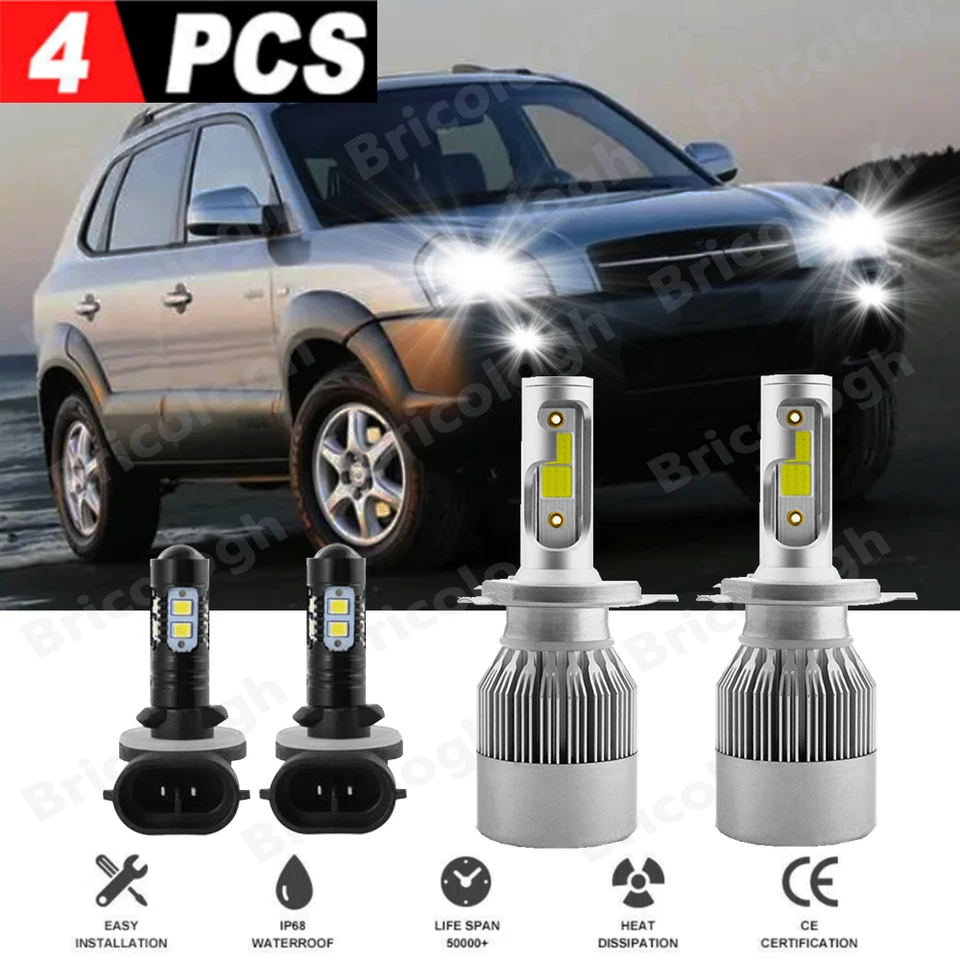 Para Hyundai Tucson 2010 2011 2012 2013 4x Faros LED Hi/Lo + Bombillas antiniebla Foto 1 de 4