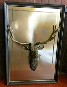 Vintage 12 Point Elk /Deer Head Bust Statue Sculpture Art by John Lovw Framed - Picture 1 of 10
