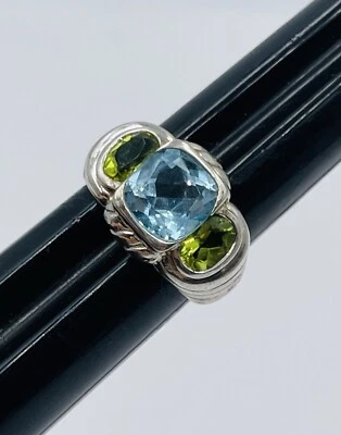 Anillo Judith Ripka plata esterlina topacio azul y peridoto talla 5 Foto 1 de 4