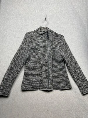 Chaqueta Tejida Alpaca Lana Eileen Fisher Suéter Chevron Mujer M Moto Cuero  Foto 1 de 4
