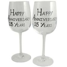 15th Crystal Wedding Anniversary Pair of Wine Glasses (Black) -Dreamair