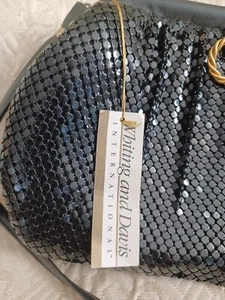 Vintage Whiting & Davis 70's Purse NOS Black Sequin Mesh Shoulder Bag - Picture 1 of 9