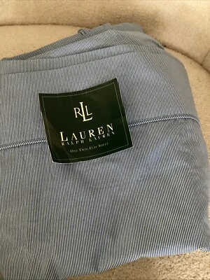 Ralph Lauren Azul Blanco Capa Mayo Rayas Estrechas Doble Sábana Plana Algodón Nuevo con Etiquetas Foto 1 de 3