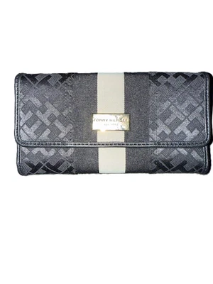 NEW Tommy Hilfiger Stripe Clutch Checkbook & Wallet-Black/Cream $39 - Image 1 of 3
