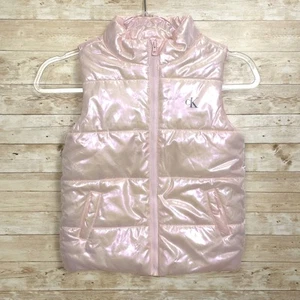 Calvin Klein Vest Puffer Full Zip Designer Kidcore Girlcore Shimmer Pink Sz 6 - Picture 1 of 9