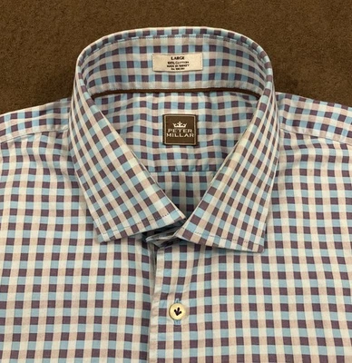 Camisa grande con botones de guinga azul púrpura PETER MILLAR para hombre Foto 1 de 4