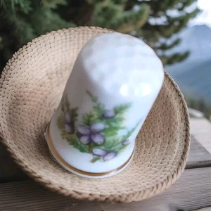 Vintage Porzellan Fingerhut Englands Damen Rakete Bienen Schmetterlinge Schiffe aus USA  - Bild 1 von 3