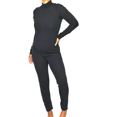 American Apparel Black Catsuit XL Cotton Spandex Long Sleeve Mock Neck Jumpsuit - Image 1 of 4