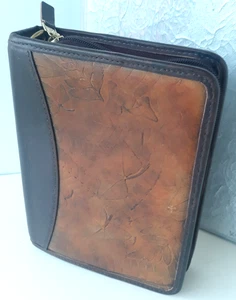 Vtg. FRANKLIN QUEST Foliage Embossed Brown Leather Compact Planner 6 Ring Binder - Picture 1 of 21