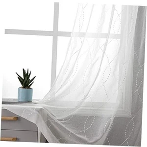  Sheer Curtains 84 Inch Long, Moroccan Embroidery 54"W x 84"L (Pack of 2) White - Picture 1 of 8