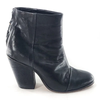 RAG & BONE Newbury Black Leather Block Heel Ankle Bootie Zip Size 37 / 7 - Image 1 of 4