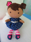 Carters Child of Mine Plush Doll Baby Rattle Brown Hair Polka Dot Blue Dress New