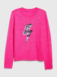 Gap Kids NWT Pink Flippy Sequin Lightning Bolt Sweater XL 12 XXL 14 $40 - Picture 1 of 4
