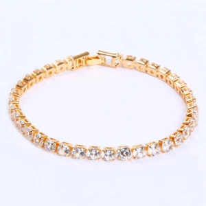 4 mm Schlank Design Rund Weiß Topas Edelstein Frauen Mädchen Schmuck Geschenke Armbänder - Bild 1 von 6