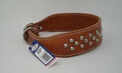 #129 COLLAR DE CUERO CÓNICO DE 2 CAPAS 23" CÓNICO CON PLACA DE IDENTIFICACIÓN DE LATÓN SIN TACHUELAS Foto 1 de 2