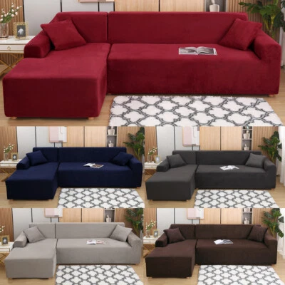 2stk Sofabezug stretch Dicker Samt Sofahusse Abdeckung Für L Form Schnittsofa - Bild 1 von 4