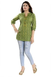 Kurti Tunika Kurta Damen-Krawatte gefärbt grün Baumwolle Oberteil Kleid MM133 - Bild 1 von 7