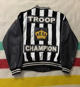 Vintage World Of Troop LL Cool J Striped Leather Jacket XL Rap Tee Hip Hop 2Tone - Picture 1 of 17