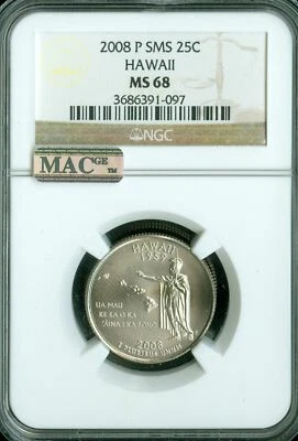 2008 P HAWAII QUARTER NGC MS68 SMS PQ 2ND FINEST REGISTRY MAC SPOTLESS * - Image 1 of 2