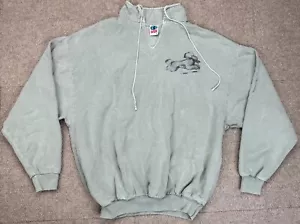 WEK Men's Dog Print Long Sleeve Drawstring Collar Vtg Sweatshirt Size 2 - Picture 1 of 13