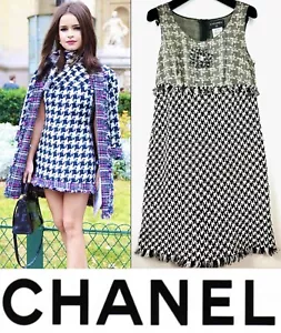 Vestido de Trabajo 4K Chanel Vintage 2010 Blanco Negro Midi Pata de Gallo 38 40 42 6 8 10 M - Imagen 1 de 24
