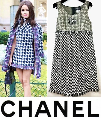 4K Chanel Vintage 2010 White Black Midi Houndstooth Dress 38 40 42 6 8 10 M L - Image 1 of 4