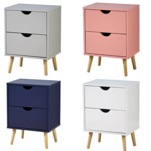 Bedside Cabinet Blue White Grey Wooden Scandi Legs Modern Bedroom Furniture - Picture 1 of 29