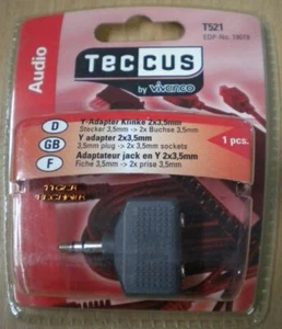 Teccus by Vivanco Audio Y Adapter Klinke Stecker 3,5mm - 2x Buchse 3,5mm* so58 - Bild 1 von 3