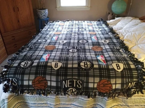 Brooklyn Nets"HANDMADE"XLarge Double Fleece Anti-Pill No-Sew Plaid Blanket Cover