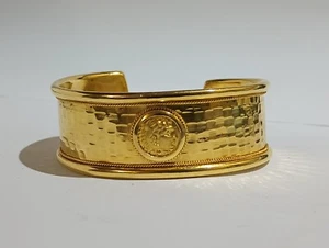 Vintage 18k Yellow Gold Cuff Bracelet w/ Macedonia Herakles (Hercules) Coin - Picture 1 of 8