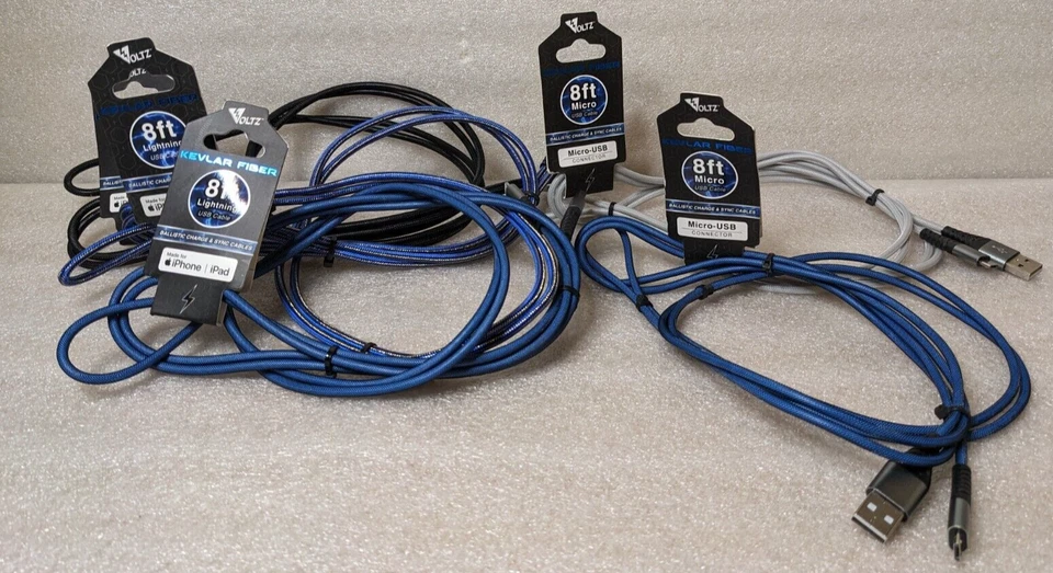 🔥NEW🔥 Voltz Kev-lar Fiber 8ft USB Cable - Apple iPhone/iPad or Micro-USB (A2) - Image 1 of 4