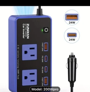 200W Car Power Inverter, DC 12V To 110V AC Car Inverter Outlet, 24W Dual USB - Picture 1 of 9