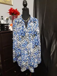 Talbots Nantuket Blouse Top Long Sleeve Button Up Blue White Multicolor Size 3X - Picture 1 of 6