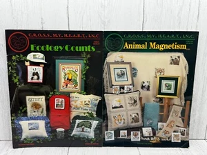 Juego de 2 libros de punto de cruz Cross My Heart Ecología Cuenta magnetismo animal de colección años 90 - Imagen 1 de 8
