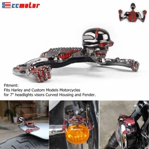 Skull Headlight Ornament For Harley 7" Headlight Fender Visor Skeleton Accent - Picture 1 of 8